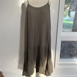 Olive Green Drop Waist Midi Dress